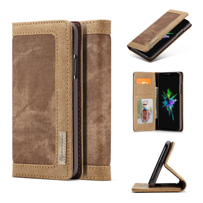 CaseMe iPhone X Jeans Magnetic Flip Wallet Stand Case Brown