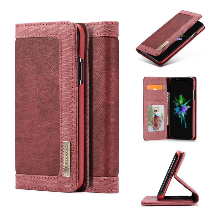 CaseMe iPhone X Jeans Magnetic Flip Wallet Stand Case Red