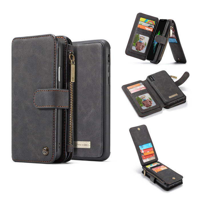 CaseMe iPhone X Zipper Wallet Detachable 2 in 1 Flip Case Black
