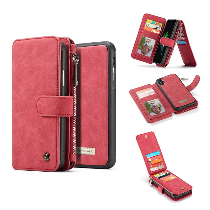 CaseMe iPhone X Zipper Wallet Detachable 2 in 1 Flip Case Red