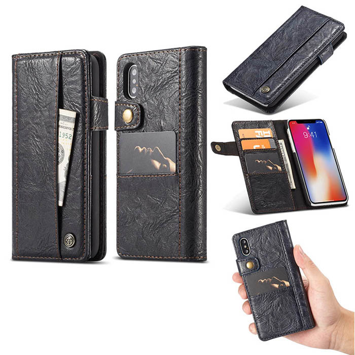 CaseMe iPhone X Retro Card Slots Wallet Leather Case Black
