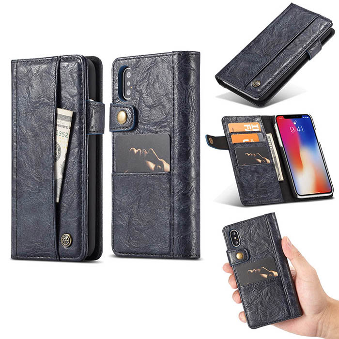 CaseMe iPhone X Retro Card Slots Wallet Leather Case Blue
