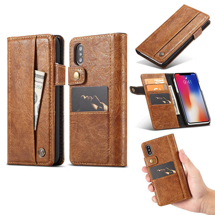 CaseMe iPhone X Retro Card Slots Wallet Leather Case Brown