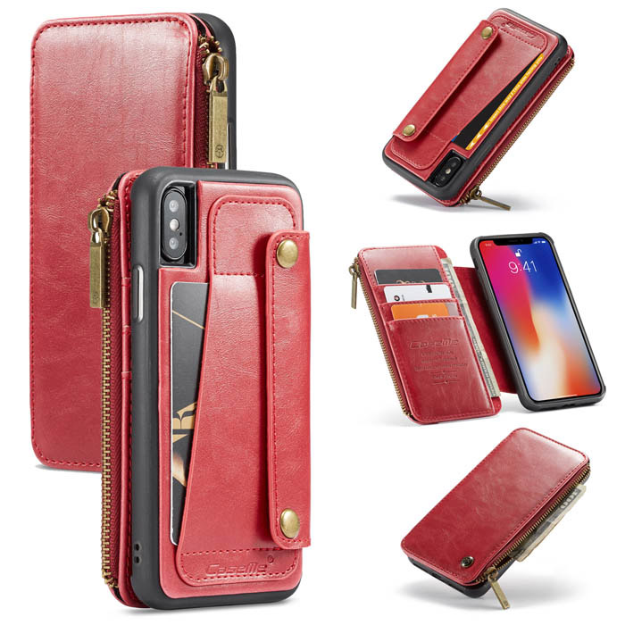CaseMe iPhone X Business Zipper Wallet Detachable 2 in 1 Case Red