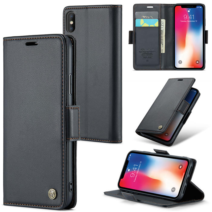CaseMe iPhone X/XS Wallet RFID Blocking Magnetic Buckle Case Black - Click Image to Close