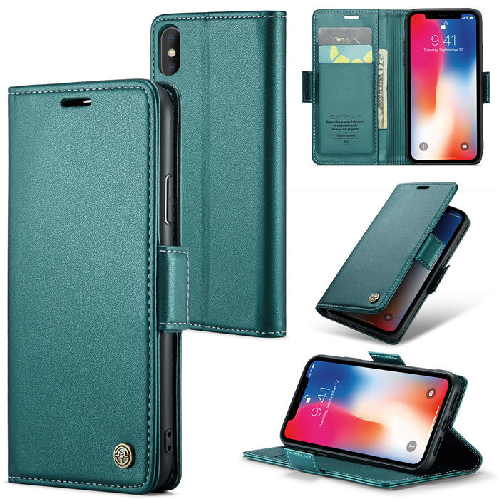 CaseMe iPhone X/XS Wallet RFID Blocking Magnetic Buckle Case Green