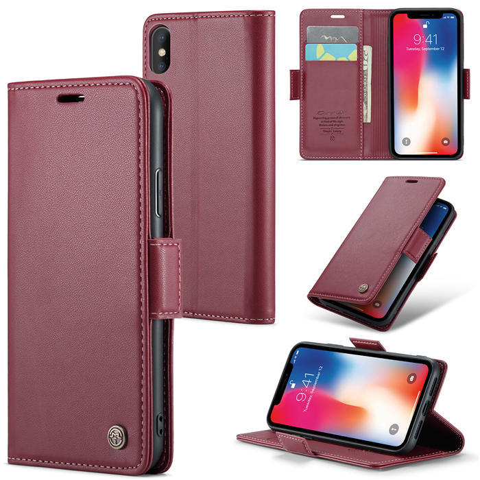 CaseMe iPhone X/XS Wallet RFID Blocking Magnetic Buckle Case Red - Click Image to Close