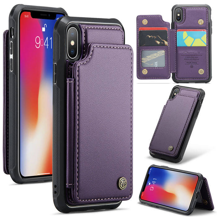 CaseMe iPhone X/XS RFID Blocking Card Holder Case Purple