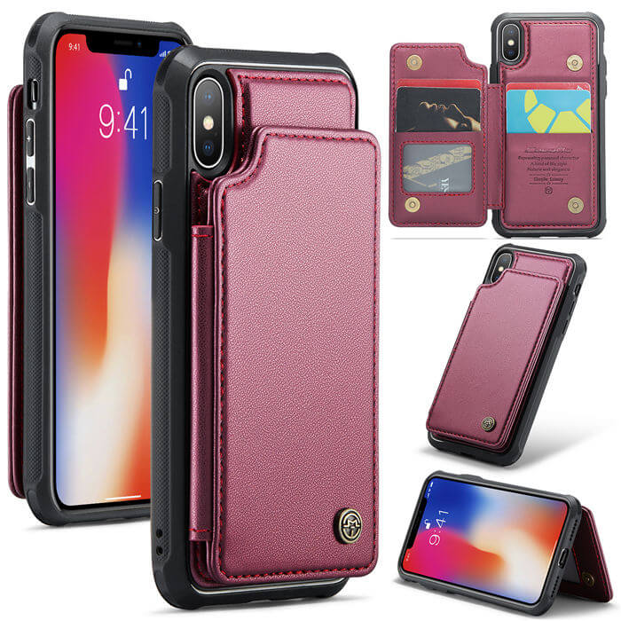 CaseMe iPhone X/XS RFID Blocking Card Holder Case Red - Click Image to Close