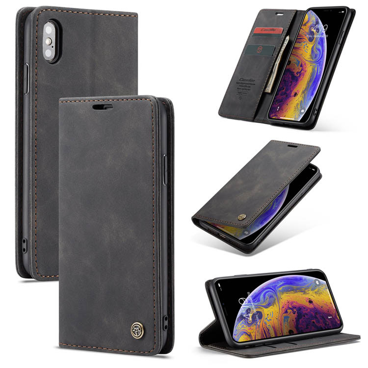 CaseMe iPhone XS Retro Wallet Stand Magnetic Flip Case Black