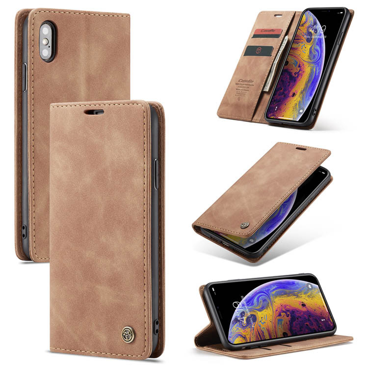 CaseMe iPhone XS Retro Wallet Stand Magnetic Flip Case Brown - Click Image to Close