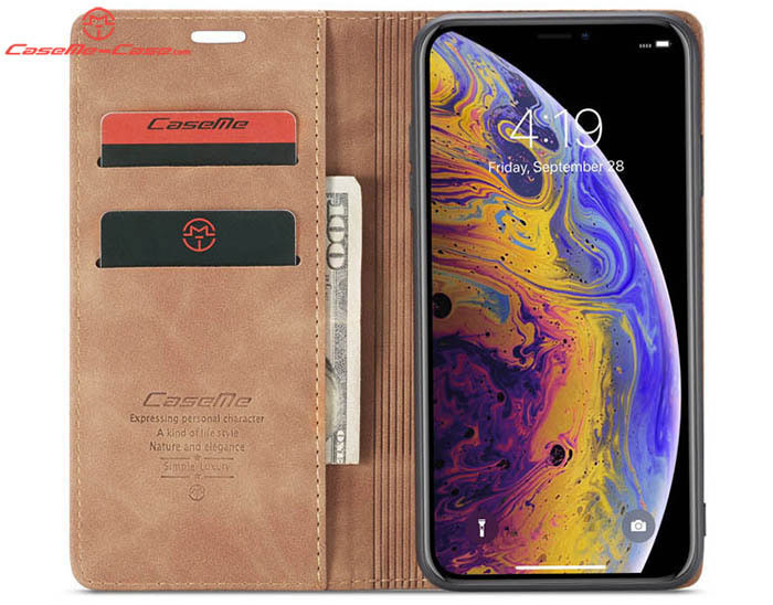 CaseMe iPhone X Retro Wallet Kickstand Magnetic Flip Leather Case