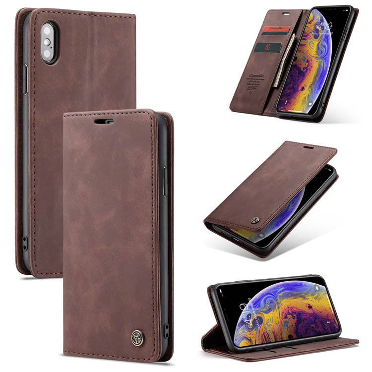 CaseMe iPhone XS Retro Wallet Stand Magnetic Flip Case Coffee