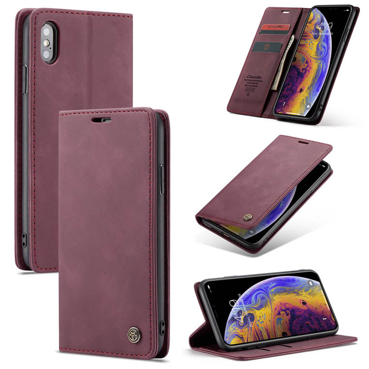 CaseMe iPhone XS Retro Wallet Stand Magnetic Flip Case Red - Click Image to Close