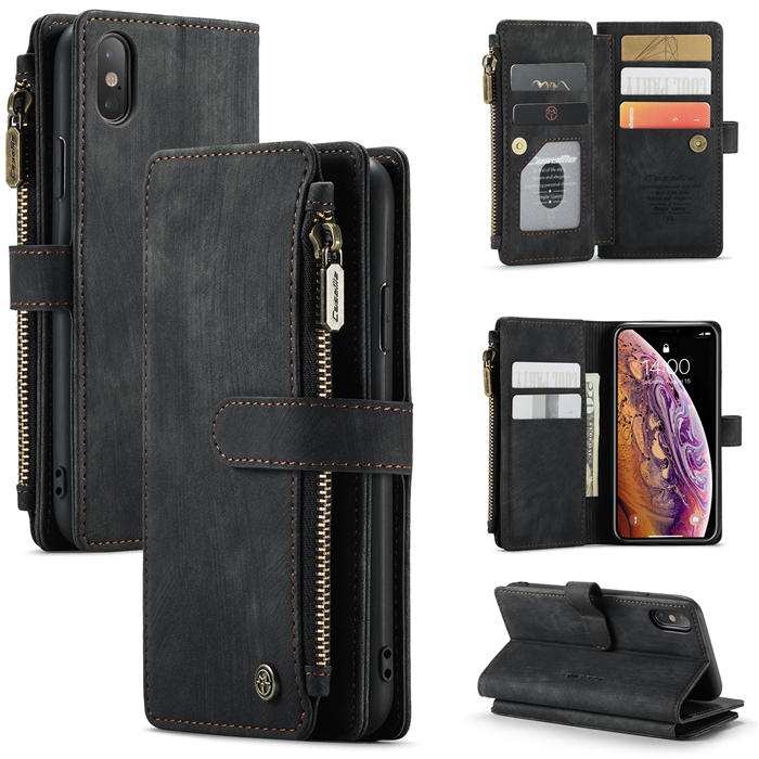 CaseMe iPhone X/XS Zipper Wallet Kickstand Case Black - Click Image to Close