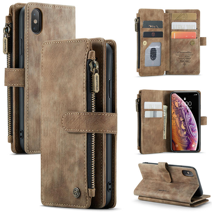 CaseMe iPhone X/XS Zipper Wallet Kickstand Case Coffee