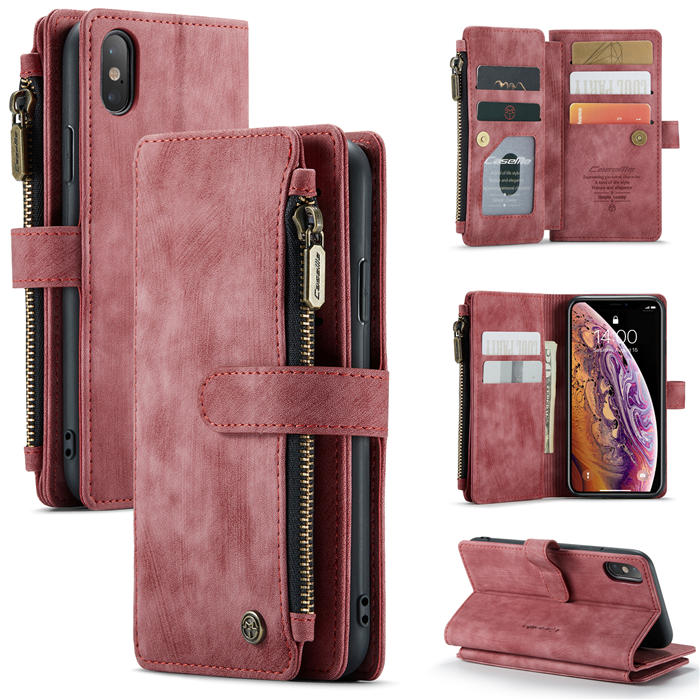 CaseMe iPhone X/XS Zipper Wallet Kickstand Case Red - Click Image to Close