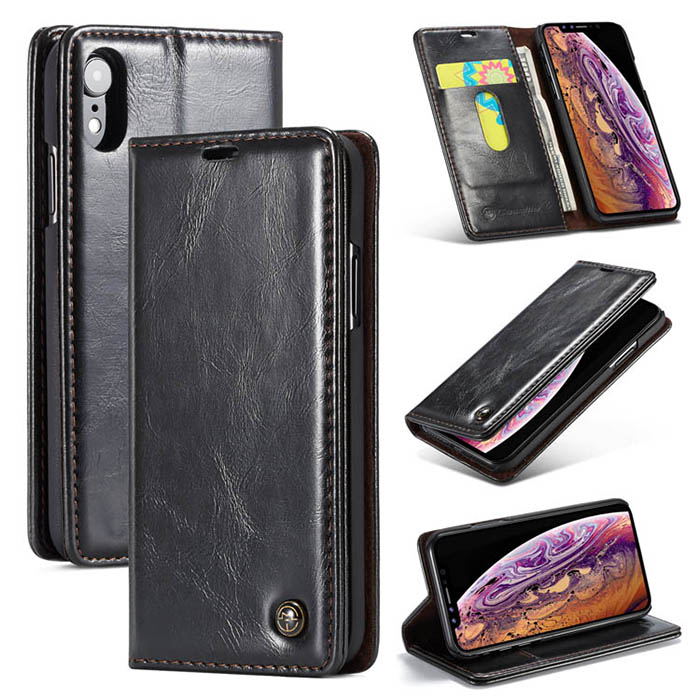 CaseMe iPhone XR Wallet Magnetic Flip Stand Leather Case Black