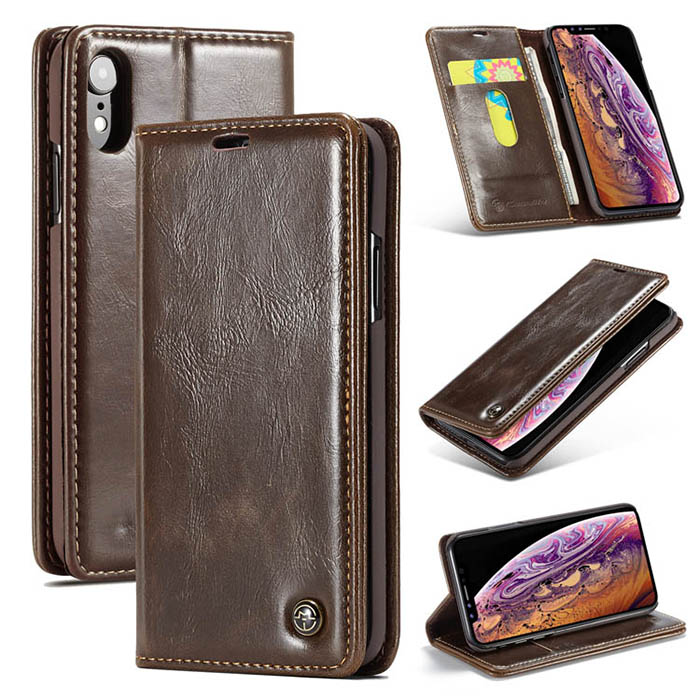 CaseMe iPhone XR Wallet Magnetic Flip Stand Leather Case Brown