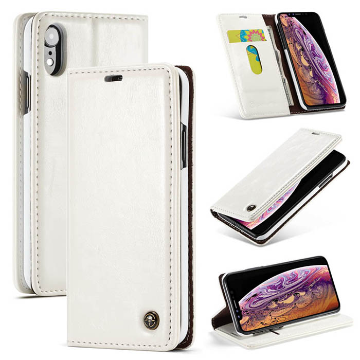 CaseMe iPhone XR Wallet Magnetic Flip Stand Leather Case White
