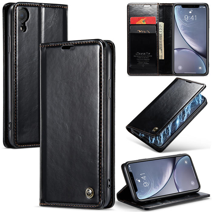 CaseMe iPhone XR Wallet Kickstand Magnetic Case Black