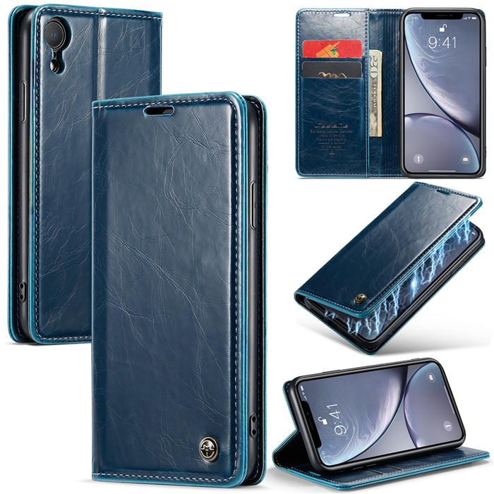 CaseMe iPhone XR Wallet Kickstand Magnetic Case Blue - Click Image to Close