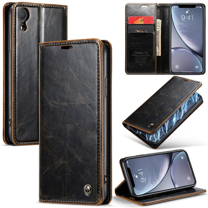 CaseMe iPhone XR Wallet Kickstand Magnetic Case Coffee - Click Image to Close
