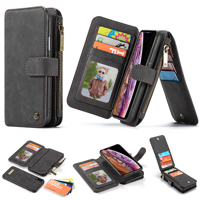 CaseMe iPhone XR Wallet Magnetic Detachable Flip Case Black