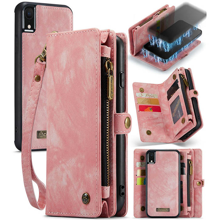CaseMe iPhone XR Zipper Wallet Case with Wrist Strap Pink - Click Image to Close