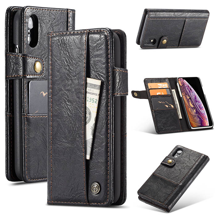 CaseMe iPhone XR Retro Card Slots Wallet Leather Case Black