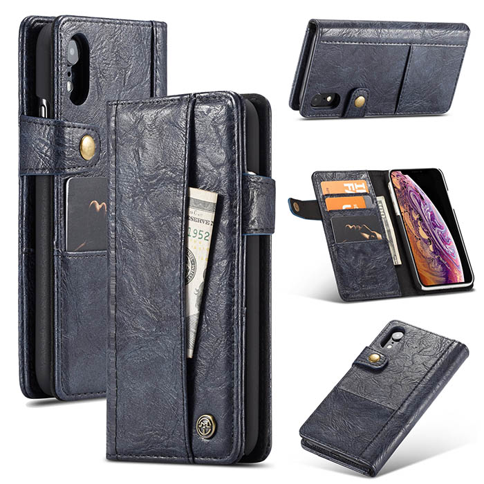 CaseMe iPhone XR Retro Card Slots Wallet Leather Case Blue