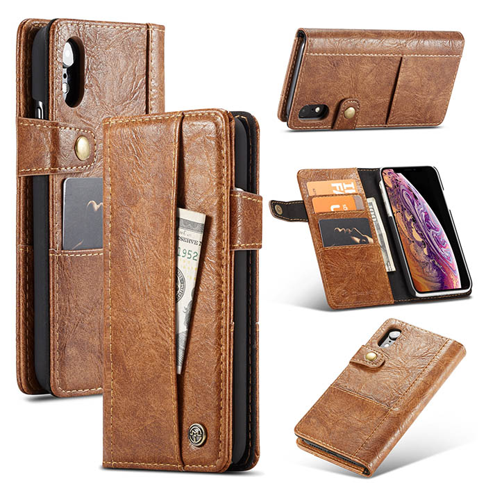 CaseMe iPhone XR Retro Card Slots Wallet Leather Case Brown
