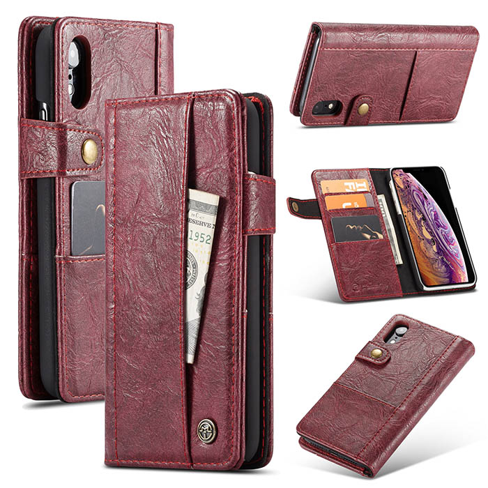 CaseMe iPhone XR Retro Card Slots Wallet Leather Case Red