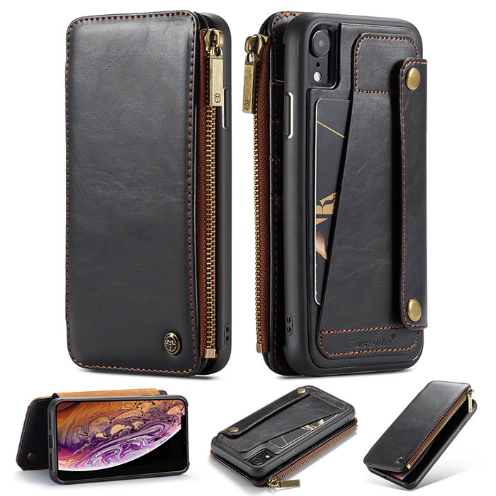 CaseMe iPhone XR Business Zipper Wallet Detachable 2 in 1 Case Black