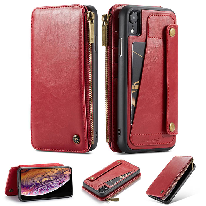 CaseMe iPhone XR Business Zipper Wallet Detachable 2 in 1 Case Red