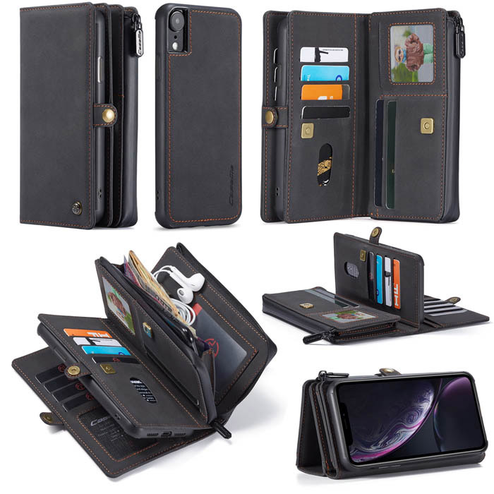 CaseMe iPhone XR Multi-Functional Zipper Wallet Case Black