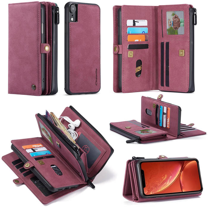 CaseMe iPhone XR Multi-Functional Zipper Wallet Case Red