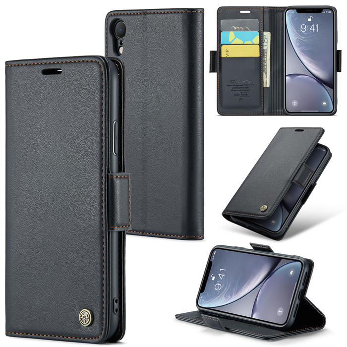 CaseMe iPhone XR Wallet RFID Blocking Magnetic Buckle Case Black
