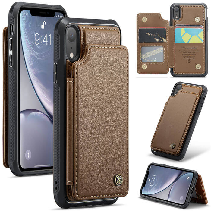CaseMe iPhone XR RFID Blocking Card Holder Case Brown - Click Image to Close