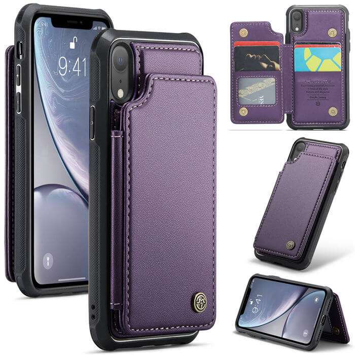 CaseMe iPhone XR RFID Blocking Card Holder Case Purple