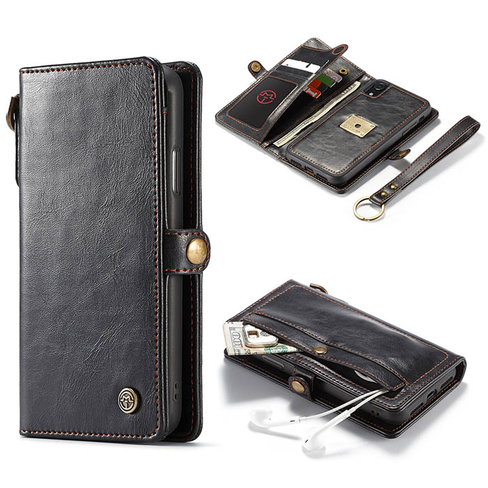 CaseMe iPhone XR Wallet 2 in 1 Case With Wrist Strap Black