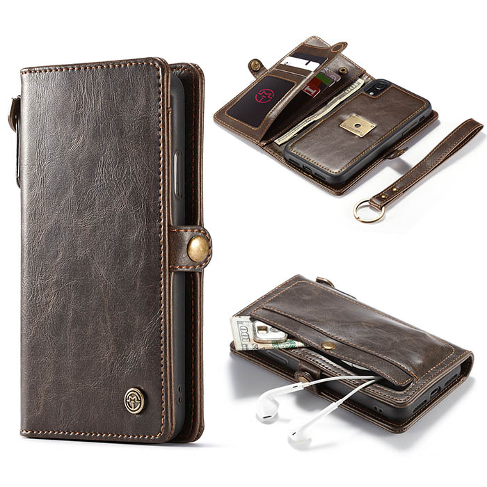 CaseMe iPhone XR Wallet Magnetic Case With Wrist Strap Coffee