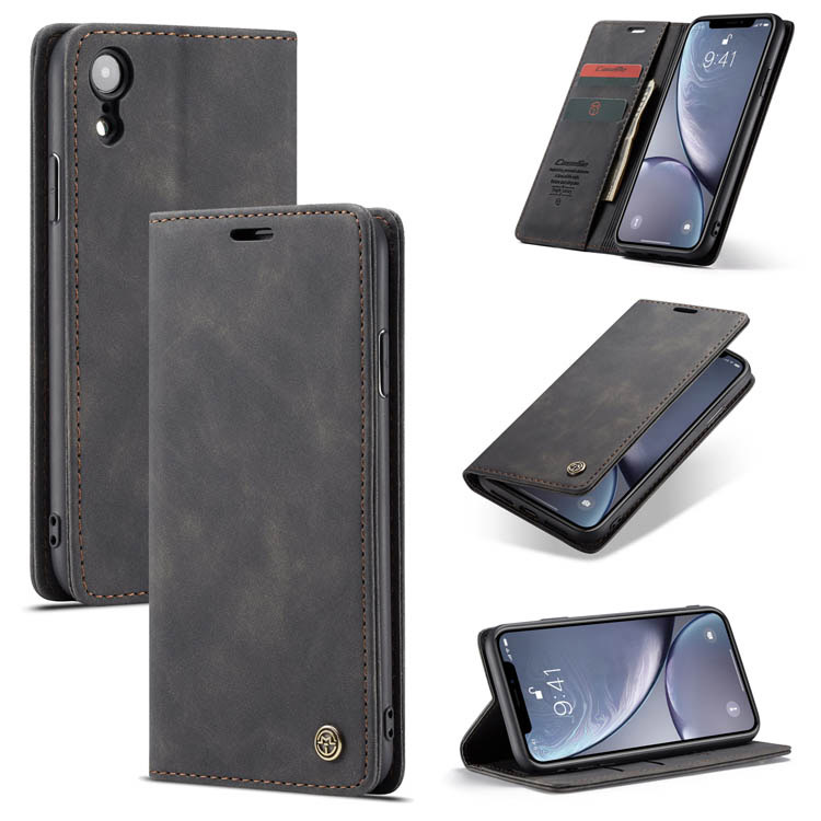 CaseMe iPhone XR Wallet Kickstand Magnetic Flip Case Black