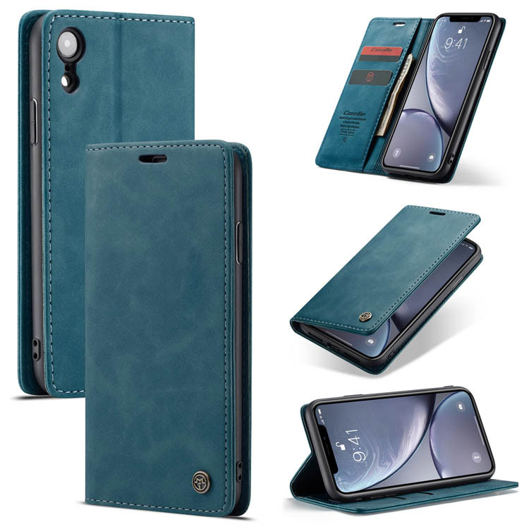 CaseMe iPhone XR Wallet Kickstand Magnetic Flip Case Blue - Click Image to Close