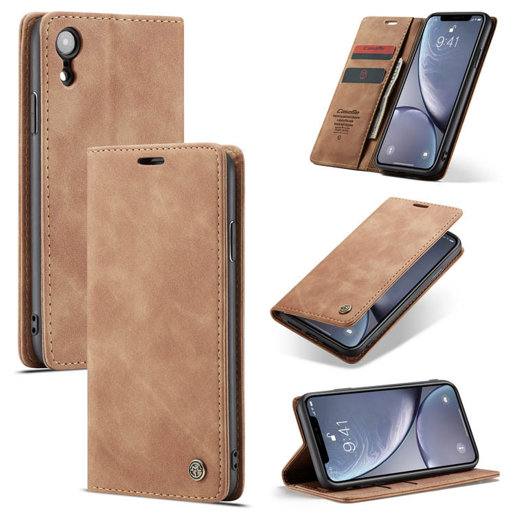 CaseMe iPhone XR Wallet Kickstand Magnetic Flip Case Brown
