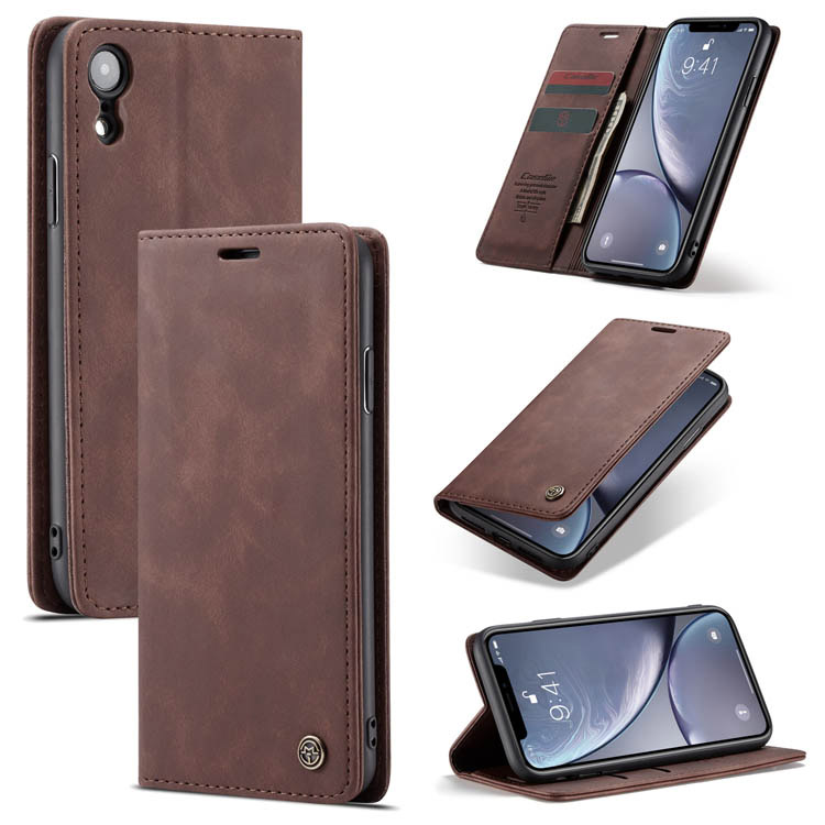 CaseMe iPhone XR Wallet Kickstand Magnetic Flip Case Coffee - Click Image to Close