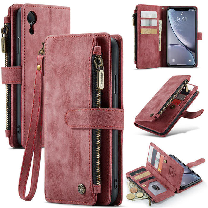 CaseMe iPhone XR Zipper Wallet Kickstand Case Red - Click Image to Close