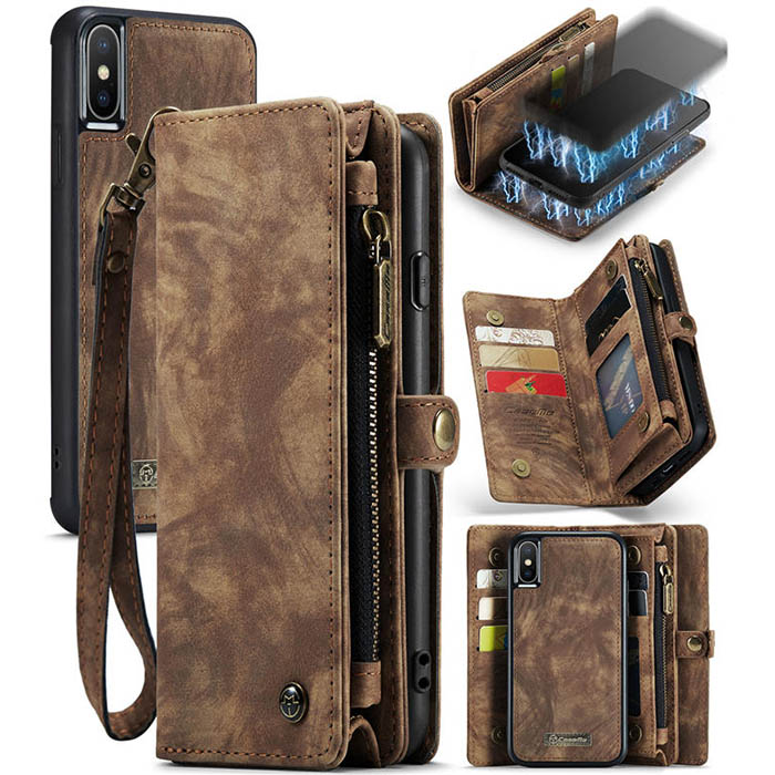 CaseMe iPhone X Detachable Zipper Wallet Magnetic Case Brown