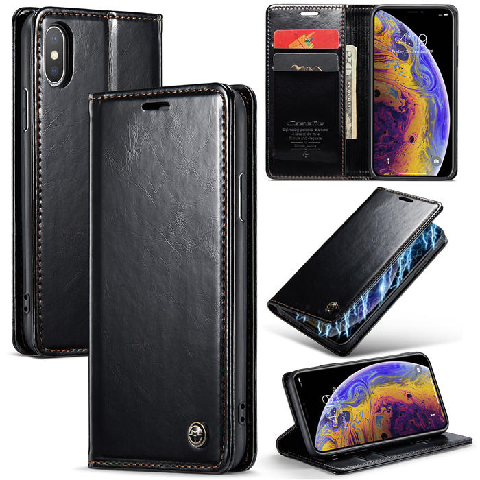 CaseMe iPhone XS Max Wallet Kickstand Magnetic Case Black - Click Image to Close