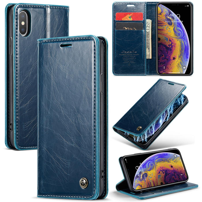 CaseMe iPhone XS Max Wallet Kickstand Magnetic Case Blue - Click Image to Close